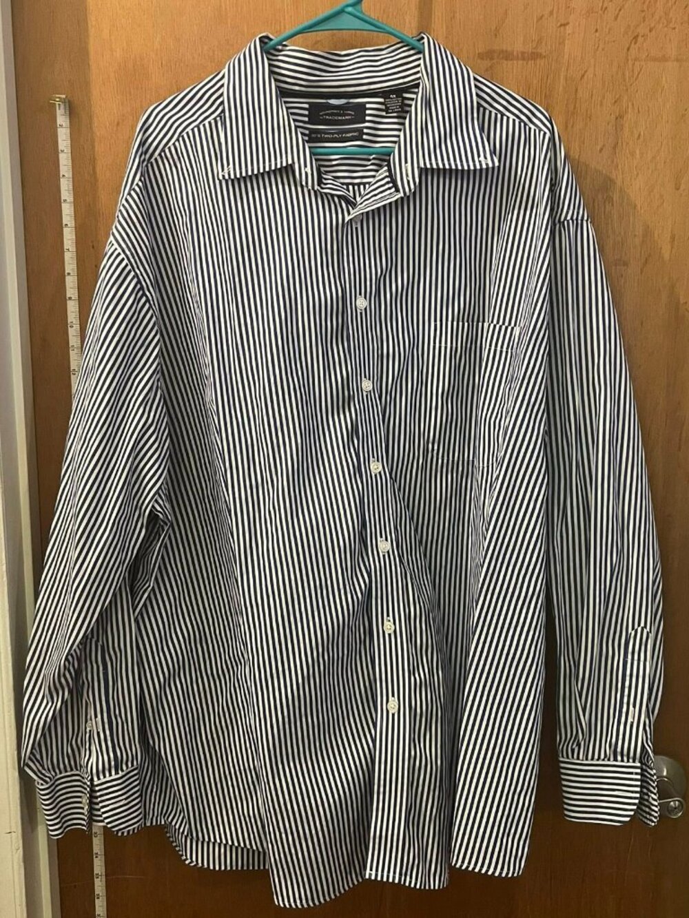 🐻Size 4X - Roundtree & York - Men's Blue and White Stripe Long Sleeve Button-Do